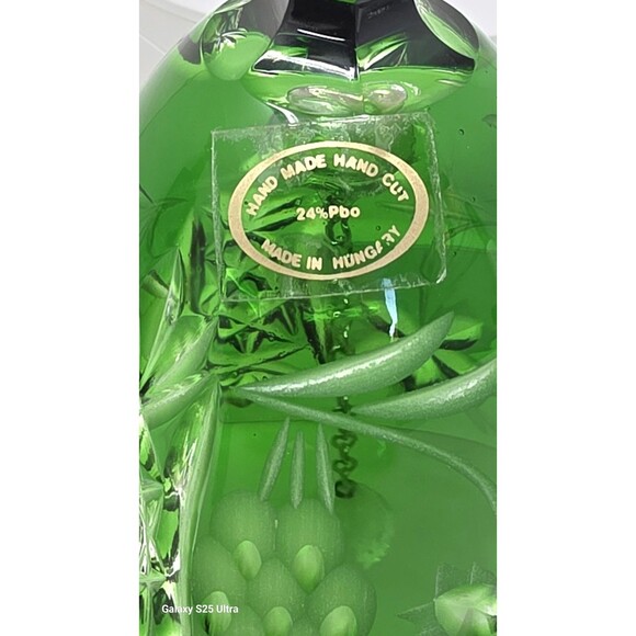 Vintage Ajka Masala Green 24% Lead Crystal Bell Hand Cut To Clear Hungary 7” - Picture 8 of 12